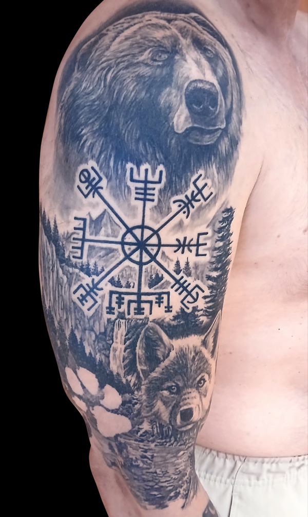 Medvjed, vuk, Vegvisir i krajolik